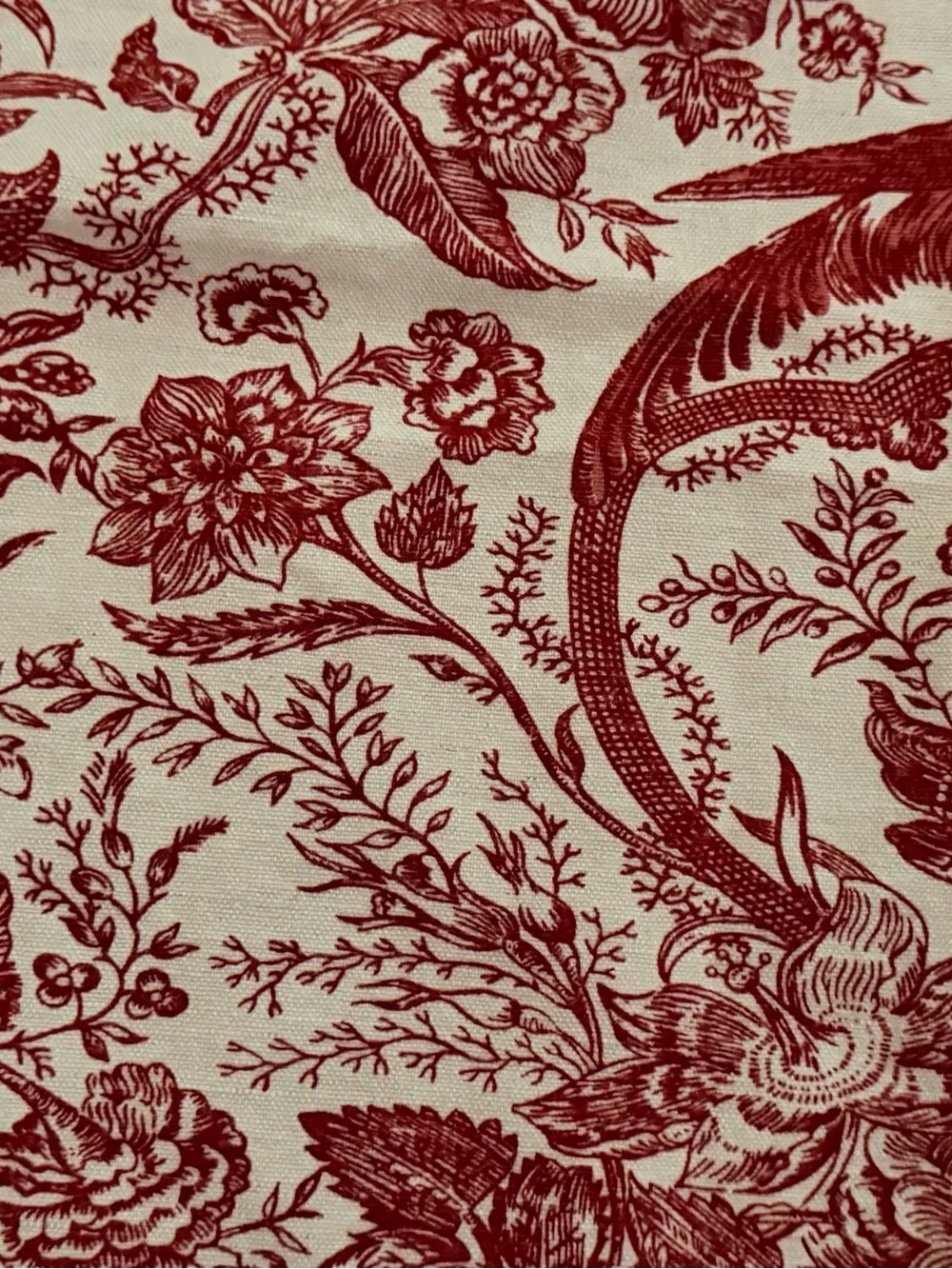Vintage 1984 Brandywine Bird Toile Red & Ivory Floral Tablecloth 43 x 37